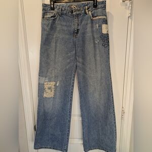 LRL Ralph Lauren Patchwork Straight Wide Leg Jeans Size 10 Vintage Distressed